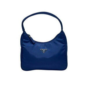 Prada hobo handbag triangle logo triangular plate blue nylon
